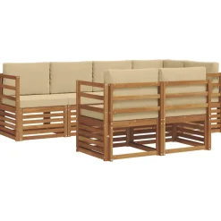 vidaXL Sektionalsofa sæt 7 pcs Naturlig og Beige Massivt Akacietræ