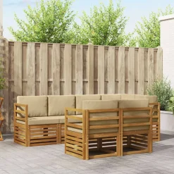 vidaXL Sektionalsofa sæt 7 pcs Naturlig og Beige Massivt Akacietræ