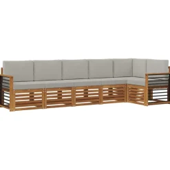 vidaXL Sektionalsofa sæt 6 pcs Naturlig og Lys Grå Massivt Akacietræ