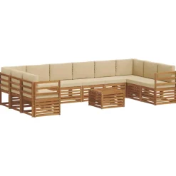 vidaXL Sektionalsofa sæt 11 pcs Naturlig og Beige Massivt Akacietræ