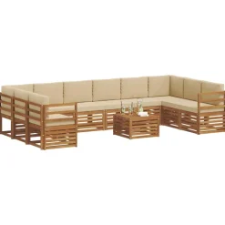 vidaXL Sektionalsofa sæt 11 pcs Naturlig og Beige Massivt Akacietræ
