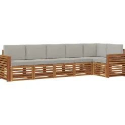 vidaXL Sektionalsofa sæt 6 pcs Naturlig og Lys Grå Massivt Akacietræ