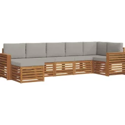 vidaXL Sektionalsofa sæt 7 pcs Naturlig og Lys Grå Massivt Akacietræ