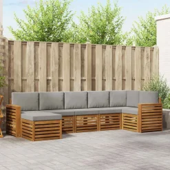 vidaXL Sektionalsofa sæt 7 pcs Naturlig og Lys Grå Massivt Akacietræ