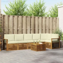 vidaXL Sektionalsofa sæt 7 pcs Naturlig og Fløde Massivt Akacietræ