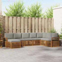 vidaXL Sektionalsofa sæt 8 pcs Naturlig og Lys Grå Massivt Akacietræ