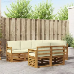vidaXL Sektionalsofa sæt 7 pcs Naturlig og Fløde Massivt Akacietræ
