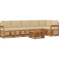 vidaXL Sektionalsofa sæt 7 pcs Naturlig og Beige Massivt Akacietræ