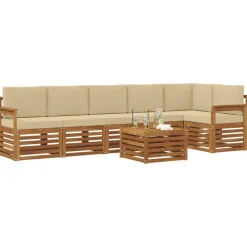 vidaXL Sektionalsofa sæt 7 pcs Naturlig og Beige Massivt Akacietræ