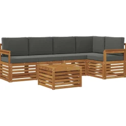 vidaXL Sektionalsofa sæt 6 pcs Naturlig og Antracit Massivt Akacietræ