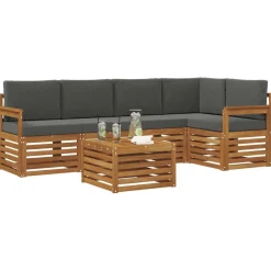 vidaXL Sektionalsofa sæt 6 pcs Naturlig og Antracit Massivt Akacietræ