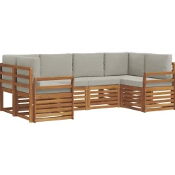 vidaXL Sektionalsofa sæt 6 pcs Naturlig og Lys Grå Massivt Akacietræ