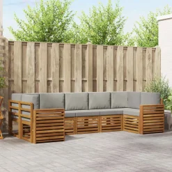 vidaXL Sektionalsofa sæt 7 pcs Naturlig og Lys Grå Massivt Akacietræ