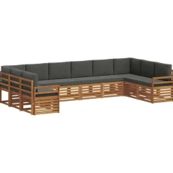 vidaXL Sektionalsofa sæt 10 pcs Naturlig og Antracit Massivt Akacietræ