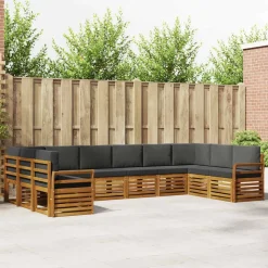 vidaXL Sektionalsofa sæt 10 pcs Naturlig og Antracit Massivt Akacietræ