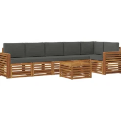 vidaXL Sektionalsofa sæt 7 pcs Naturlig og Antracit Massivt Akacietræ