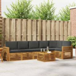 vidaXL Sektionalsofa sæt 7 pcs Naturlig og Antracit Massivt Akacietræ