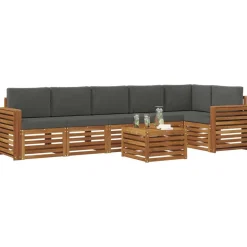 vidaXL Sektionalsofa sæt 7 pcs Naturlig og Antracit Massivt Akacietræ
