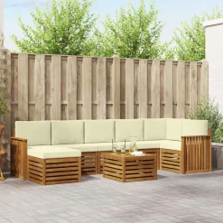 vidaXL Sektionalsofa sæt 8 pcs Naturlig og Fløde Massivt Akacietræ