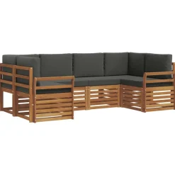 vidaXL Sektionalsofa sæt 6 pcs Naturlig og Antracit Massivt Akacietræ