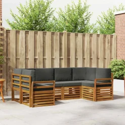 vidaXL Sektionalsofa sæt 6 pcs Naturlig og Antracit Massivt Akacietræ