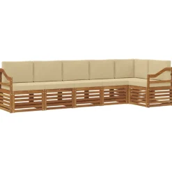 vidaXL Sektionalsofa sæt 6 pcs Naturlig og Beige Massivt Akacietræ