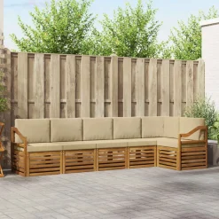 vidaXL Sektionalsofa sæt 6 pcs Naturlig og Beige Massivt Akacietræ