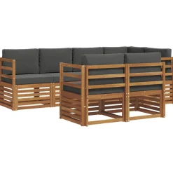 vidaXL Sektionalsofa sæt 7 pcs Naturlig og Antracit Massivt Akacietræ