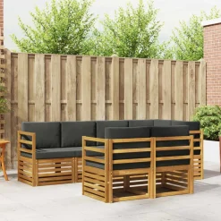 vidaXL Sektionalsofa sæt 7 pcs Naturlig og Antracit Massivt Akacietræ