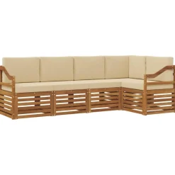 vidaXL Sektionalsofa sæt 5 pcs Naturlig og Beige Massivt Akacietræ