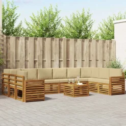 vidaXL Sektionalsofa sæt 11 pcs Naturlig og Beige Massivt Akacietræ