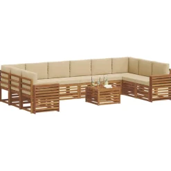 vidaXL Sektionalsofa sæt 11 pcs Naturlig og Beige Massivt Akacietræ