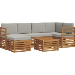vidaXL Sektionalsofa sæt 7 pcs Naturlig og Lys Grå Massivt Akacietræ