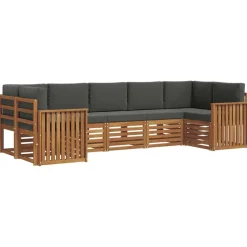 vidaXL Sektionalsofa sæt 7 pcs Naturlig og Antracit Massivt Akacietræ