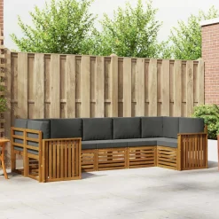 vidaXL Sektionalsofa sæt 7 pcs Naturlig og Antracit Massivt Akacietræ