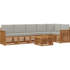vidaXL Sektionalsofa sæt 7 pcs Naturlig og Lys Grå Massivt Akacietræ