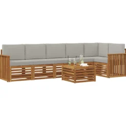 vidaXL Sektionalsofa sæt 7 pcs Naturlig og Lys Grå Massivt Akacietræ