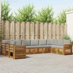 vidaXL Sektionalsofa sæt 10 pcs Naturlig og Lys Grå Massivt Akacietræ