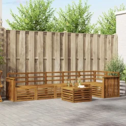vidaXL Sektionalsofa sæt 7 pcs Naturfarvet Massivt Akacietræ