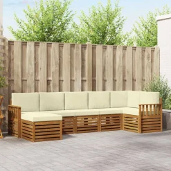 vidaXL Sektionalsofa sæt 7 pcs Naturlig og Fløde Massivt Akacietræ