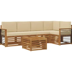 vidaXL Sektionalsofa sæt 6 pcs Naturlig og Beige Massivt Akacietræ