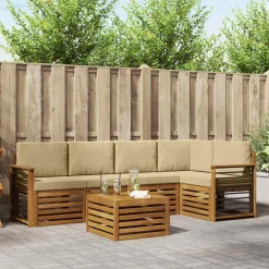 vidaXL Sektionalsofa sæt 6 pcs Naturlig og Beige Massivt Akacietræ