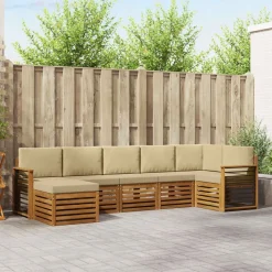 vidaXL Sektionalsofa sæt 7 pcs Naturlig og Beige Massivt Akacietræ