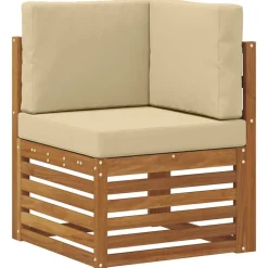 vidaXL Sektionalsofa sæt 7 pcs Naturlig og Beige Massivt Akacietræ