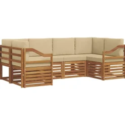 vidaXL Sektionalsofa sæt med pude 6 pcs Naturfarvet Massivt Akacietræ
