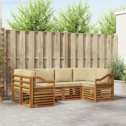 vidaXL Sektionalsofa sæt med pude 6 pcs Naturfarvet Massivt Akacietræ