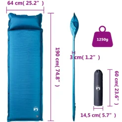 vidaXL selvoppustelig campingmadras med pude turkis