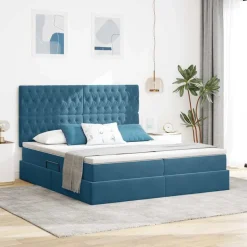 vidaXL Seng med LED-lysstrimler Mørk blå 180 x 200 cm Fløjl