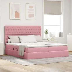 vidaXL Seng med LED-lysstrimler Lyserød 180 x 200 cm Fløjl