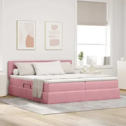 vidaXL Seng med LED-lysstrimler Lyserød 180 x 200 cm Fløjl